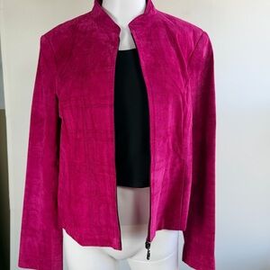 CO & Eddy Pink Suede Jacket Zip Front Genuine Suede Leather Size 6
